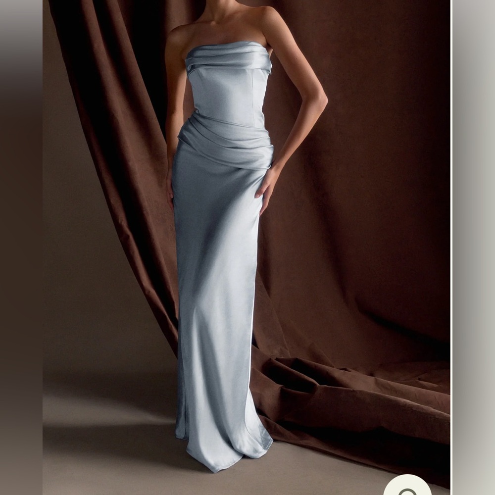 Meshki Blue Strapless Gown for Weddings with Matching Tie (optional)
